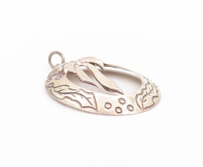 925 Sterling Silver Vintage Pendant Christmas Floral Etched Wreath  PT24080