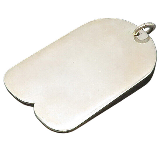 MEXICO 925 Sterling Silver  Vintage Shiny Smooth Dog Tag Pendant  PT16215