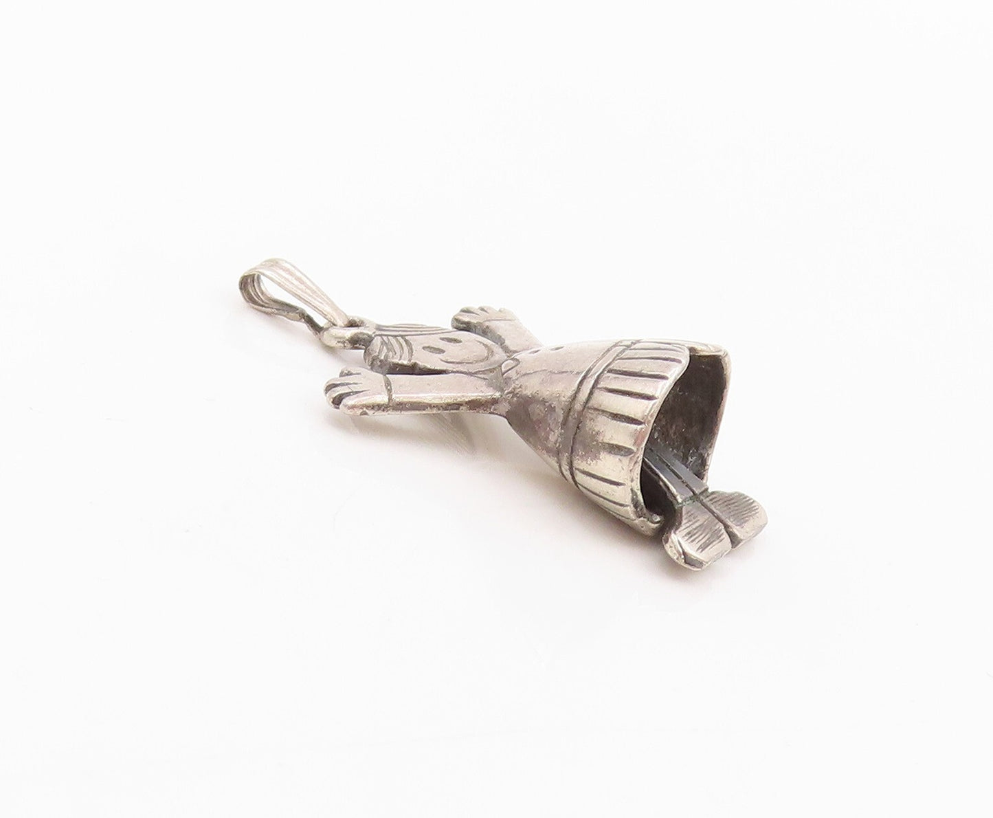 925 Sterling Silver Vintage Pendant Dark Tone Happy Girl Moving Legs  PT23912