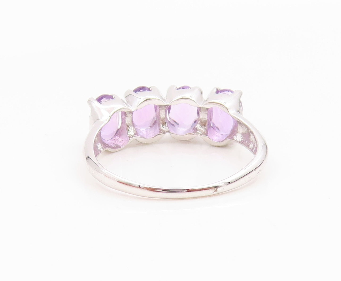 925 Sterling Silver Vintage Ring Classic Three Stone Amethyst Band Sz 8 RG36144