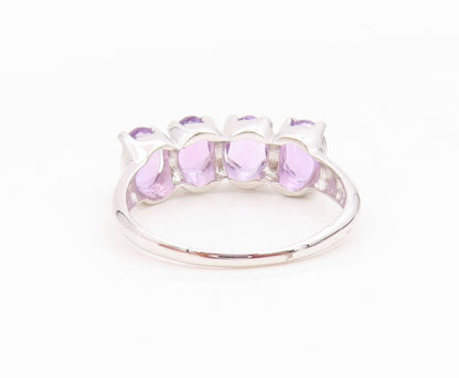 925 Sterling Silver Vintage Ring Classic Three Stone Amethyst Band Sz 8 RG36144
