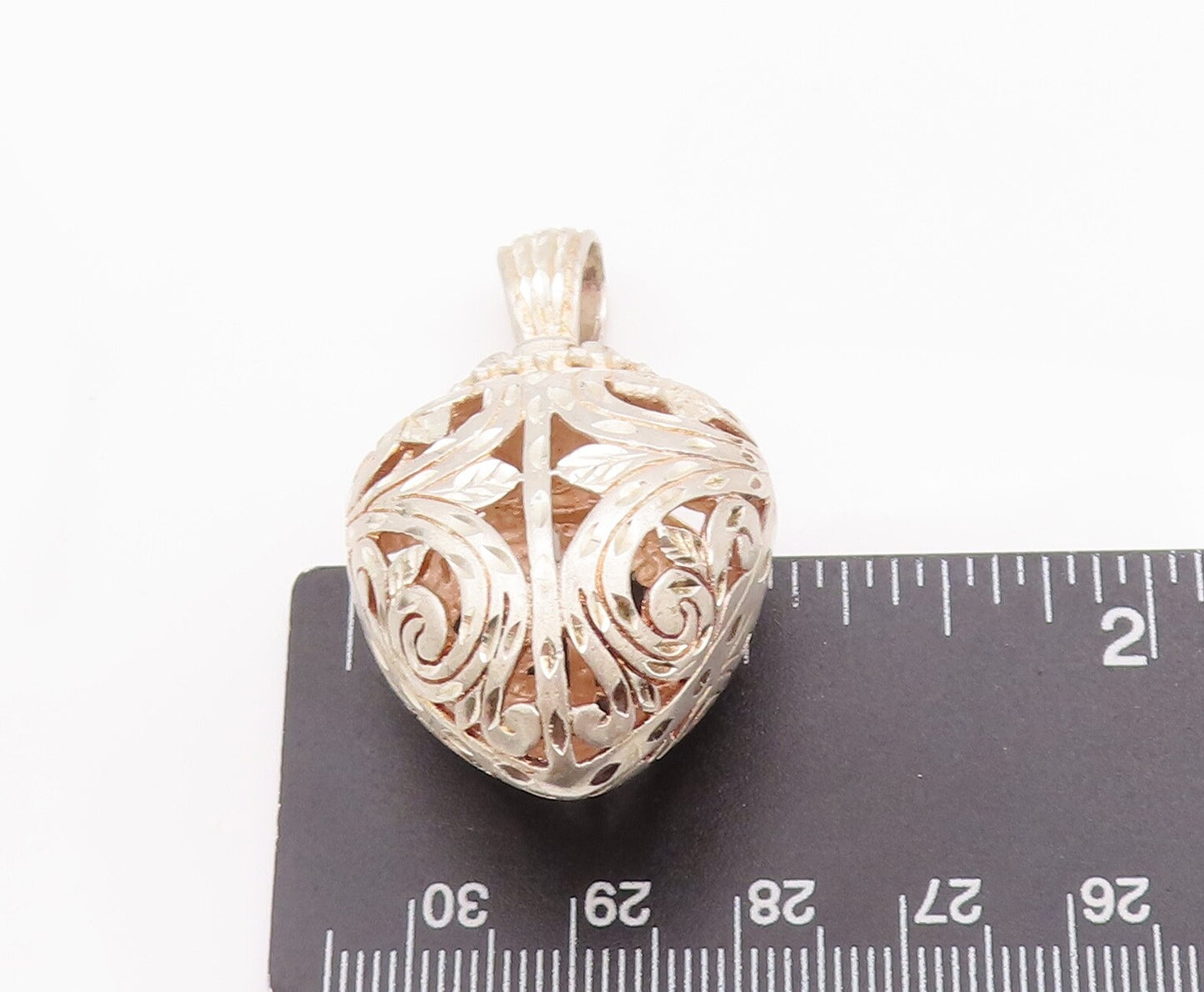 925 Sterling Silver Vintage Pendant Puffed Floral Carved Openwork  PT22979