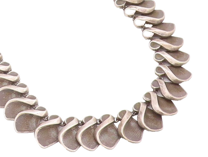 925 Sterling Silver Vintage Necklace DENMARK Dark Tone Designer Cut Band NE4500
