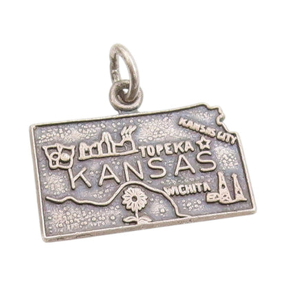 925 Sterling Silver Vintage Pendant Dark Tone Kansas State Map Charm  PT24926