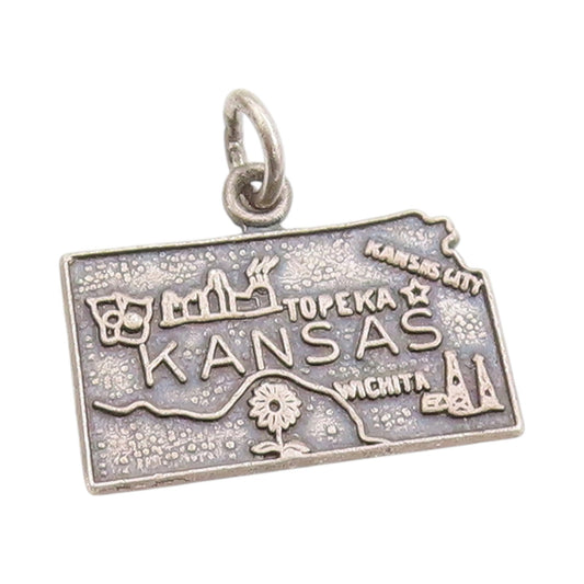 925 Sterling Silver Vintage Pendant Dark Tone Kansas State Map Charm  PT24926