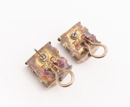 925 Sterling Silver Vintage Earrings DEBORAH ARMSTRONG Antique Carved  EG13083