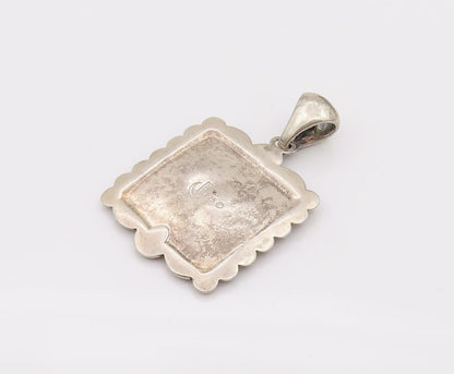 CAROLYN POLLACK 925 Silver  Vintage Inlay Landscape Square Pendant  PT22174