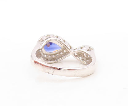 925 Sterling Silver Vintage Ring Designer Drop Cut Sapphire & CZ Sz 7  RG30946