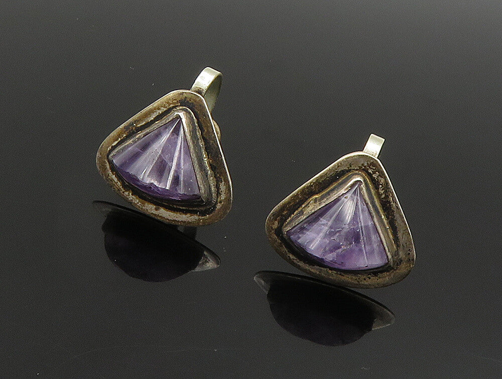 MEXICO 925 Silver  Vintage Triangular Sugilite Non Pierced Earrings  EG11672