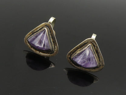 MEXICO 925 Silver  Vintage Triangular Sugilite Non Pierced Earrings  EG11672