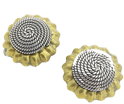 MEXICO 925 Sterling Silver  Vintage 2 Tone Flower Non Pierce Earrings  EG4239