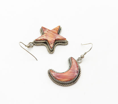 TOMMY NAVAJO 925 Silver  Vintage Jasper Moon & Star Dangle Earrings  EG8156