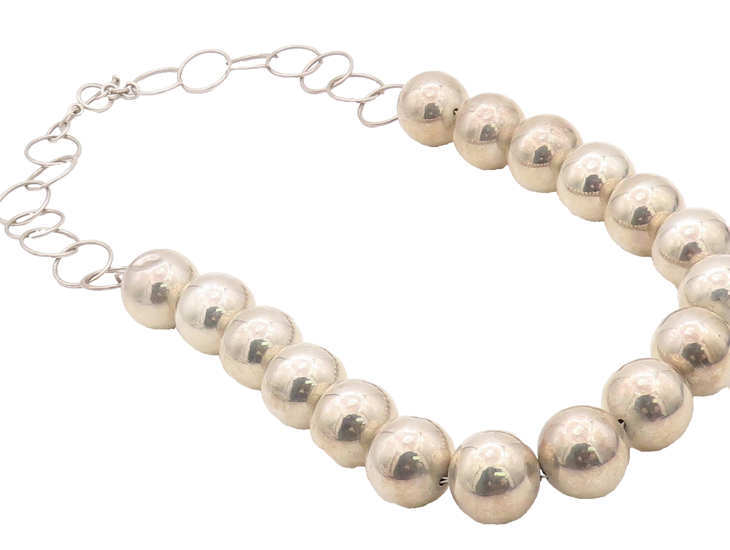 925 Sterling Silver Vintage Necklace Modernist Solid Large Beads Chain  NE4347