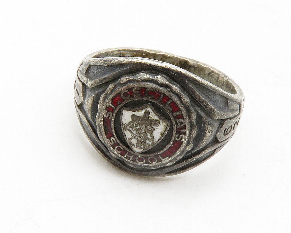 METAL ARTS 925 Silver  Vintage St. Cecelia's School Band Ring Sz 6  RG12892