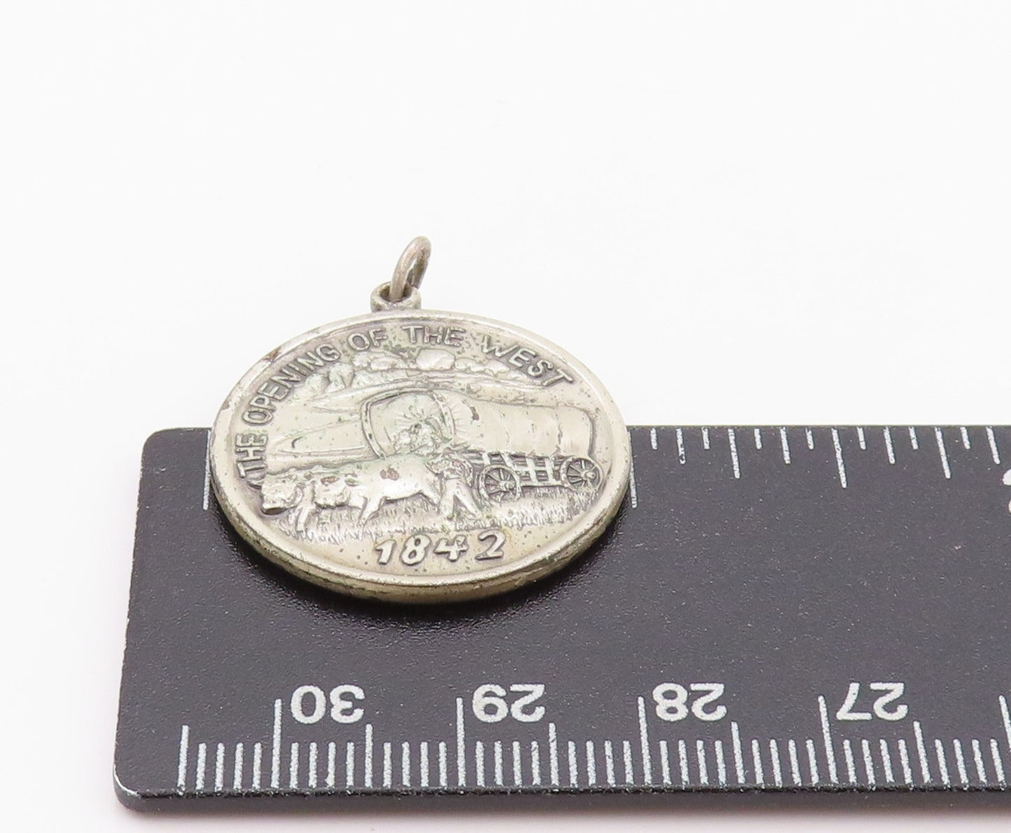 925 Sterling Silver Vintage Pendant Dark Tone 1842 Industrial Era Coin  PT24071