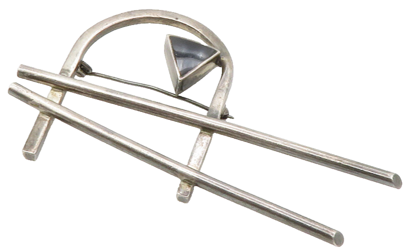 925 Sterling Silver  Vintage Black Onyx Modernist Dark Tone Brooch Pin  BP5189