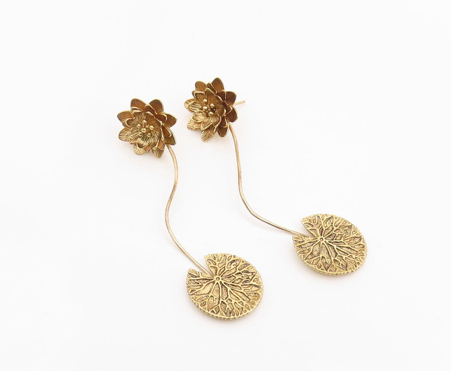 925 Sterling Silver Vintage Earrings Gold Plated Lotus Floral Drops  EG13821