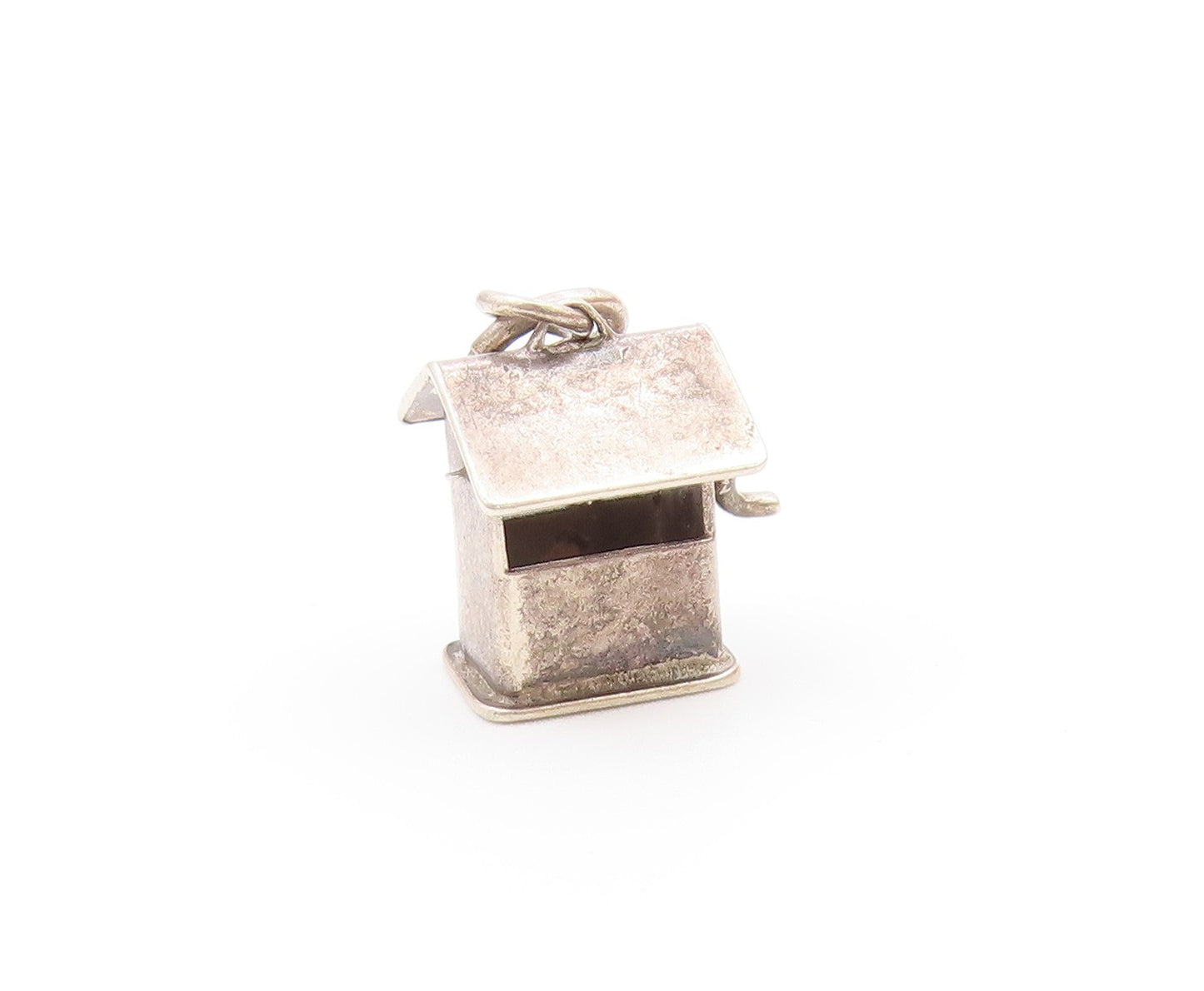 925 Sterling Silver  Vintage Petite Bird House Dark Tone Pendant  PT15987