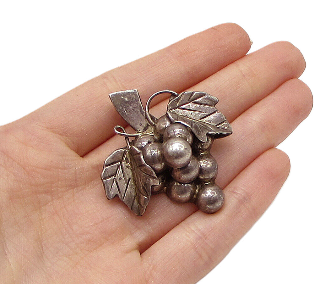 MEXICO 925 Sterling Silver Vintage Grape Vine Pendant Brooch Pin BP1009