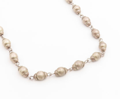 925 Sterling Silver Vintage Necklace MEXICO Fluted Pumpkin Bead Chain  NE4888