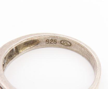 925 Sterling Silver Vintage Ring Modernist CZ Love Cutout Band  Sz 6  RG35219
