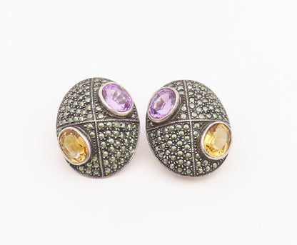 925 Sterling Silver Vintage Earrings JUDITH JACK Amethyst & Citrine  EG13946
