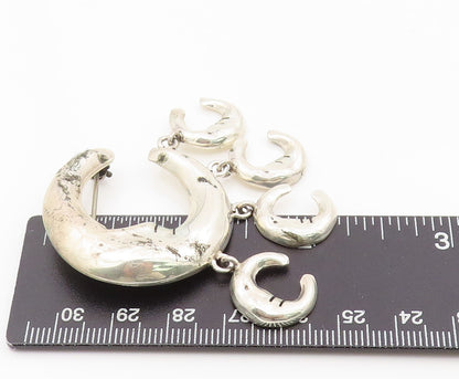 925 Sterling Silver Vintage Brooch MEXICO Celestial Crescent Moon Dangle BP12133