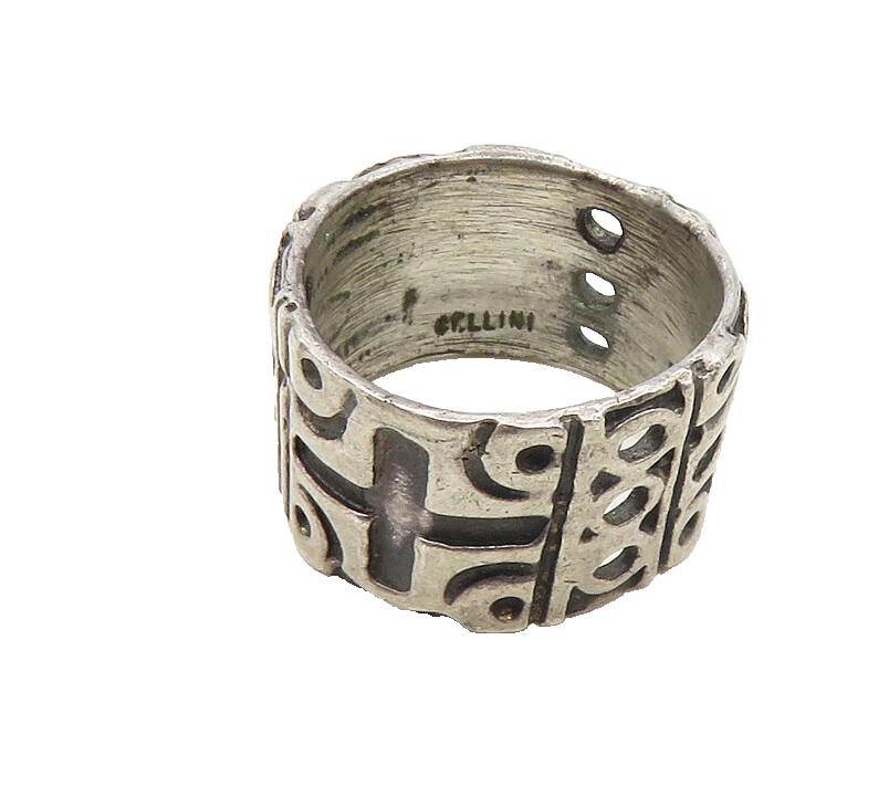 CELLINI 925 Sterling Silver  Vintage Oxidized Pattern Band Ring Sz 5  RG9781