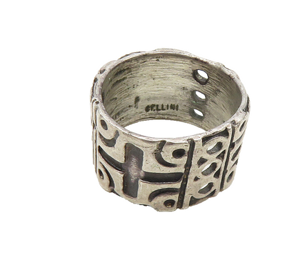 CELLINI 925 Sterling Silver  Vintage Oxidized Pattern Band Ring Sz 5  RG9781