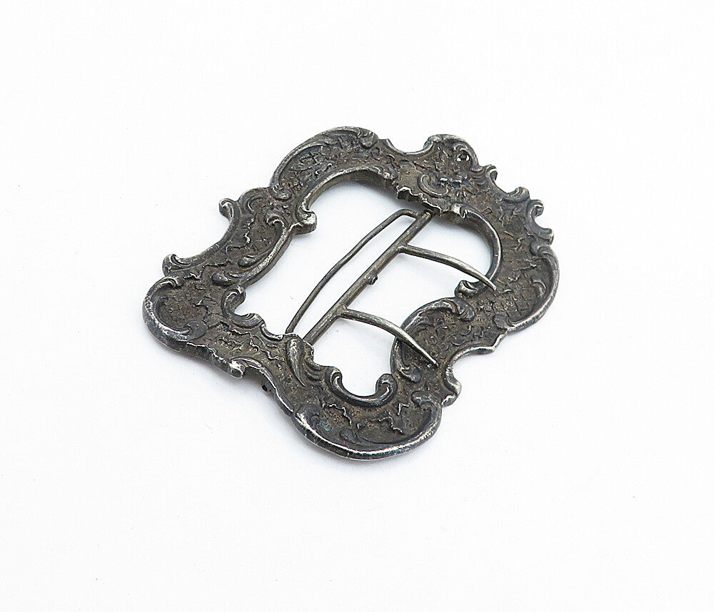 925 Sterling Silver  Vintage Antique Oxidized Floral Swirl Belt Buckle  TR1192