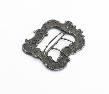 925 Sterling Silver  Vintage Antique Oxidized Floral Swirl Belt Buckle  TR1192