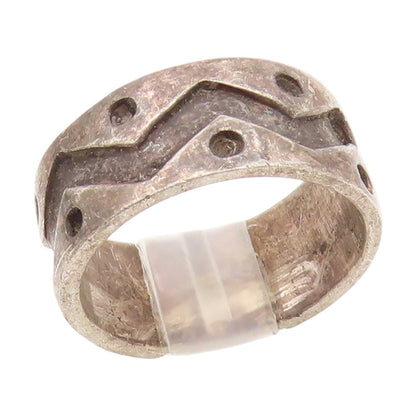925 Sterling Silver Vintage Ring Carved Tribal Pattern Wide Band  Sz 6  RG34395