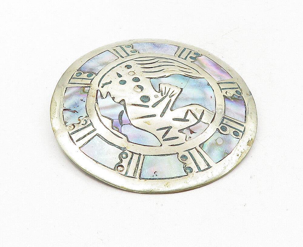 MEXICO 925 Sterling Silver  Vintage Abalone Traditional Brooch Pin  BP3484