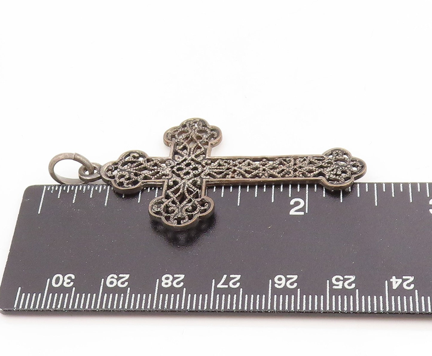 925 Sterling Silver Vintage Pendant Intricate Scrollwork Religious Cross PT25400