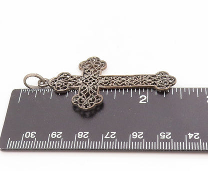 925 Sterling Silver Vintage Pendant Intricate Scrollwork Religious Cross PT25400