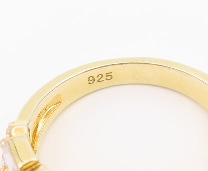 925 Sterling Silver Vintage Ring Gold Plated Pearl Statement Band  Sz 8  RG36782