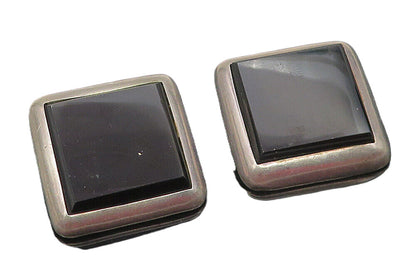 MEXICO 925 Sterling Silver  Vintage Black Onyx Non Pierce Earrings  EG6114