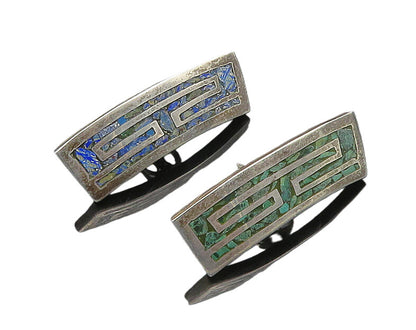 MEXICO 925 Sterling Silver  Vintage Inlaid Turquoise Drop Earrings  EG9302