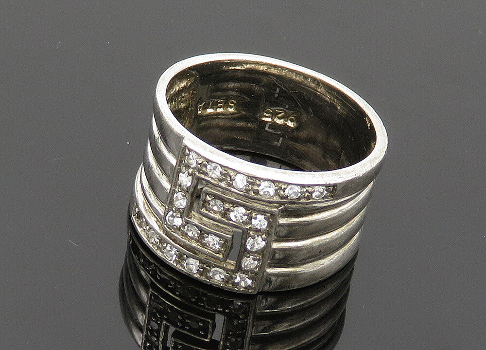 SETA 925 Sterling Silver  Vintage Topaz Shiny Ribbed Band Ring Sz 9  RG20074