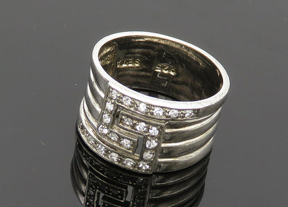 SETA 925 Sterling Silver  Vintage Topaz Shiny Ribbed Band Ring Sz 9  RG20074