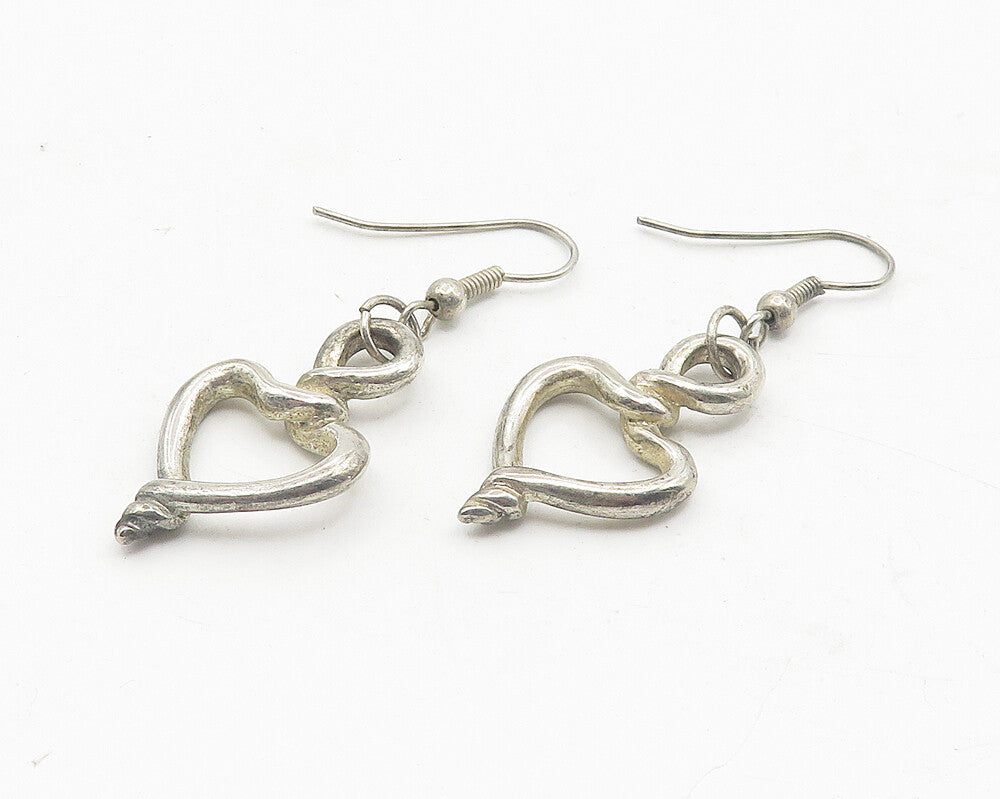 925 Sterling Silver  Vintage Open Love Heart Infinity Dangle Earrings  EG6187