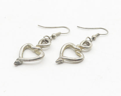 925 Sterling Silver  Vintage Open Love Heart Infinity Dangle Earrings  EG6187