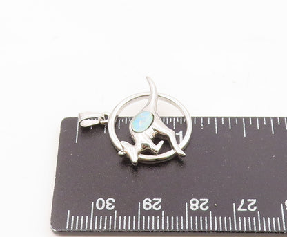 925 Sterling Silver Vintage Fire Opal Kangaroo Jumping Circle Pendant PT21151