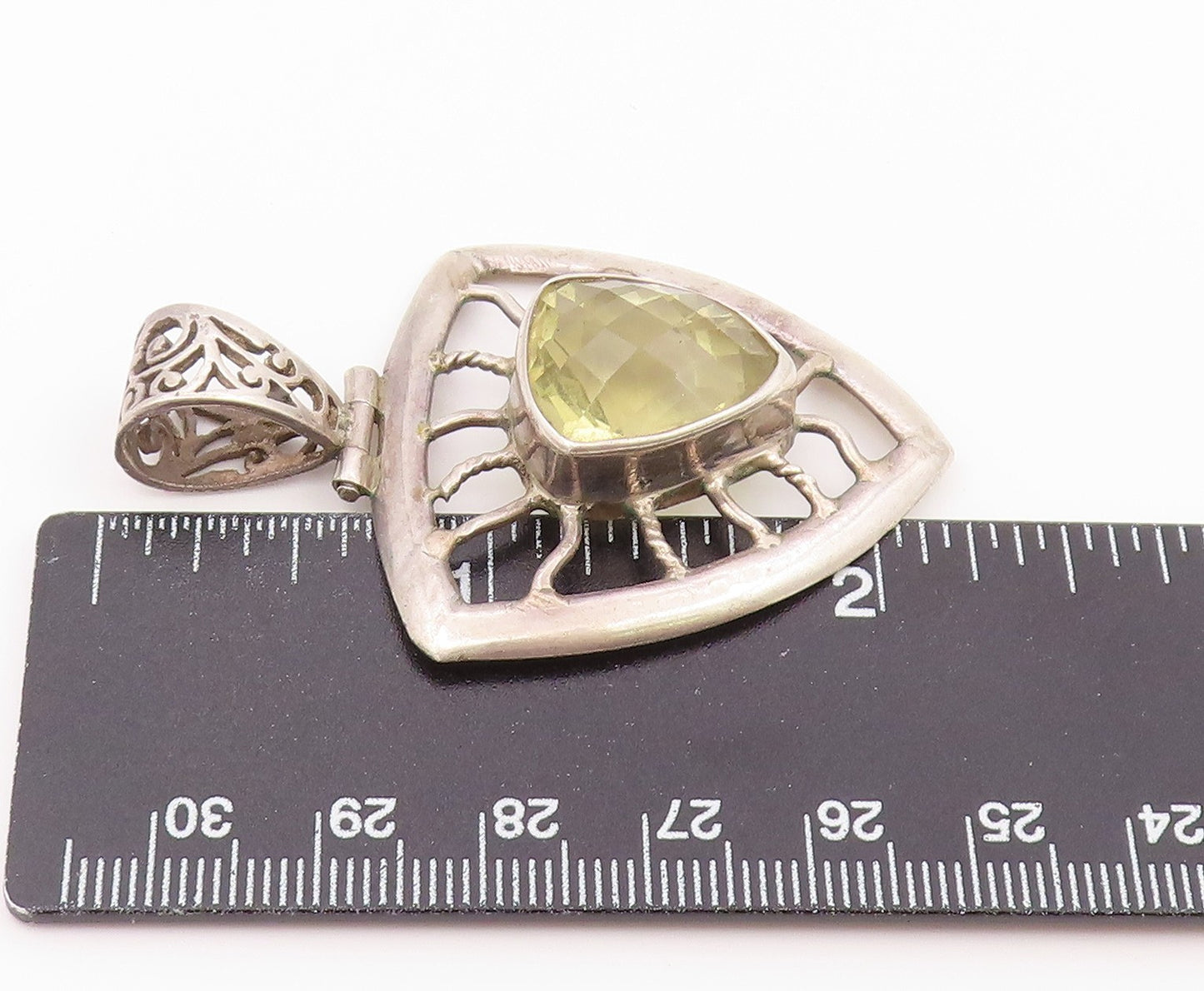 925 Sterling Silver Vintage Pendant Classic Citrine Openwork Web Shield  PT26480