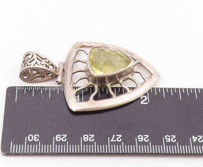 925 Sterling Silver Vintage Pendant Classic Citrine Openwork Web Shield  PT26480