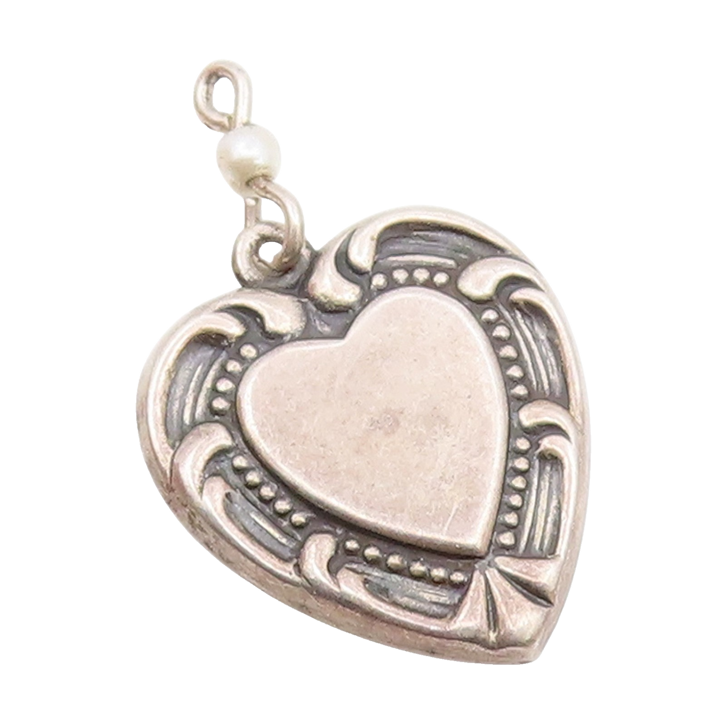 925 Sterling Silver  Vintage Petite Pearl Swirl Love Heart Pendant  PT16474