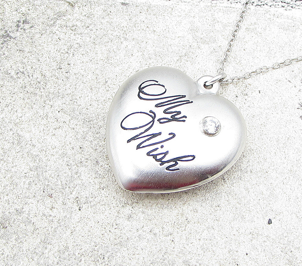 925 Silver  Cubic Zirconia My Wish Puffy Love Heart Pendant & Chain  PT1349