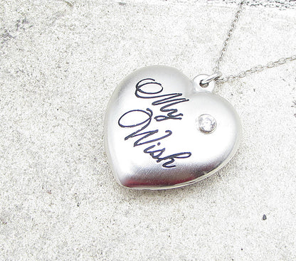 925 Silver  Cubic Zirconia My Wish Puffy Love Heart Pendant & Chain  PT1349