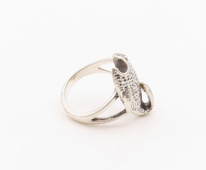 925 Sterling Silver Vintage Ring Chunky Pisces Zodiac Fish Band  Sz 4.5  RG36293