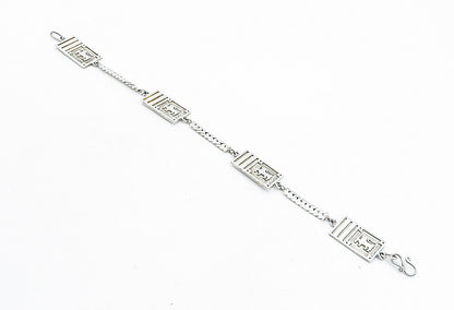 925 Sterling Silver  Vintage Embossed Detail Snake Link Chain Bracelet  BT1978